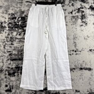 New Lintico‎ Pants Womens Size Medium White Wide Leg Linen Drawstring Lagenlook